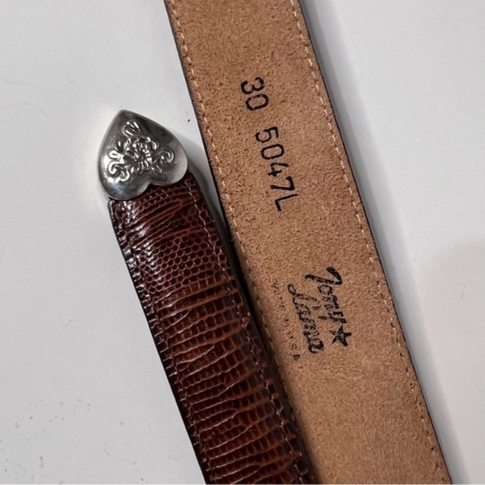 Tony Lama Brown Genuine Leather Reptile Skin Belt Silver Heart Concho End Tip